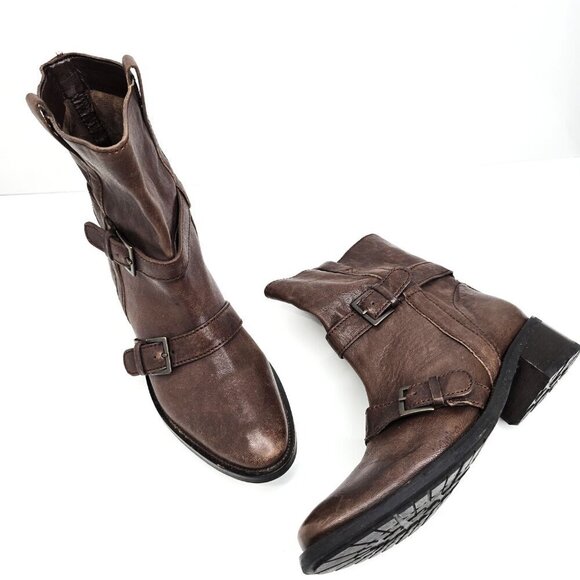 Cole Haan Women Hemlock Boot Brown Leather Moto Buckle Strap Biker Bootie - Picture 5 of 10